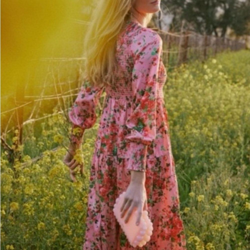 NWT Tuckernuck Peony Meadows Pink and Green Floral Maxi Dress